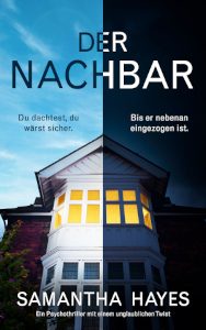Cover_Der Nachbar_Thumb300_zeigt Einfamilienhaus, die eine Hälfte bei Tageslicht, die andere Hälfte im Dunkeln